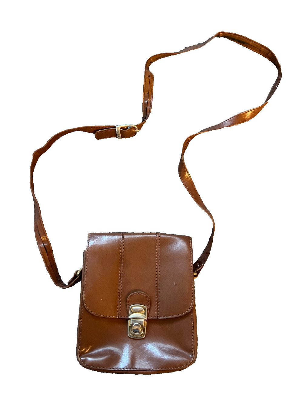 Vintage Oggi Domani Womens Brown Adjustable Strap Leather Crossbody Bag